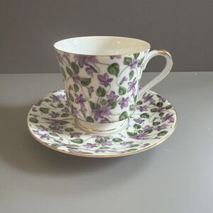 Vintage Mid-Century INARCO E-4322 Tea/Coffee Cup & Saucer Purple Violets